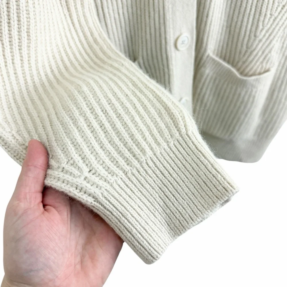 J. Crew Ribbed V-Neck Cardigan Sweater Beige Size Large Oversized Fit